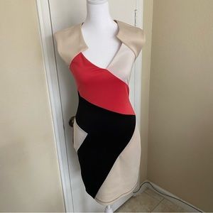 Guess Geometric Color Block Sleeveless Cream Black and Coral Dress Size Small